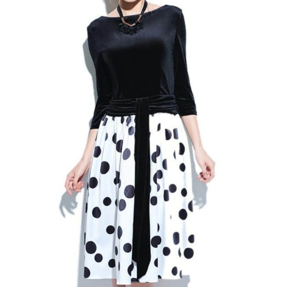 Vintage Style Retro Black & White Polka Dot Dress - Picture 6 of 8